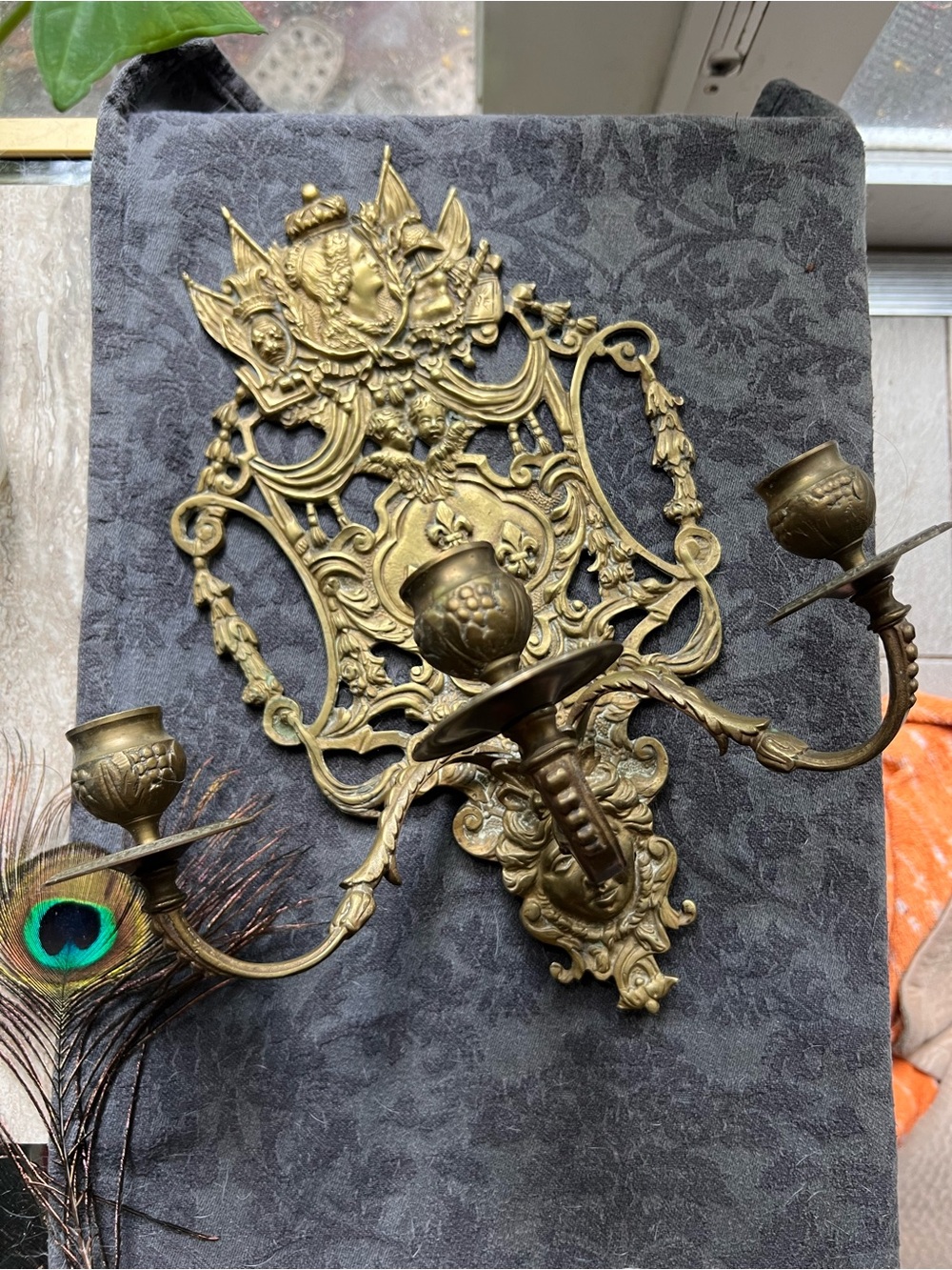 Antique Victorian? Ornate Brass Candle Wall Sconce Candle holder